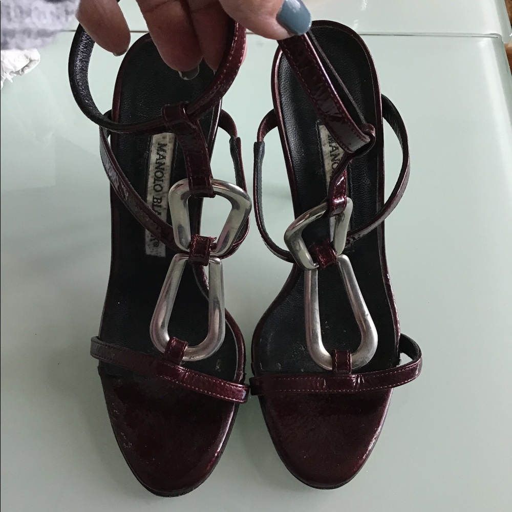 Burgundy Patent Leather Ankle strap sandals